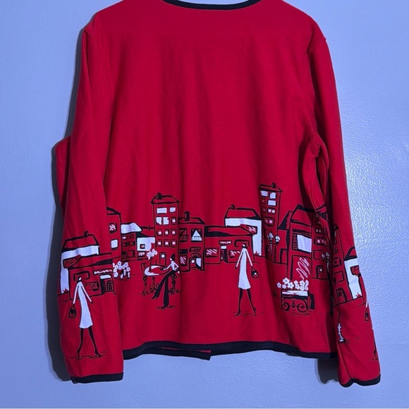 Vintage Koret Cityscapes Cardigan Red with Buttons and Long Sleeves - Picture 6 of 6